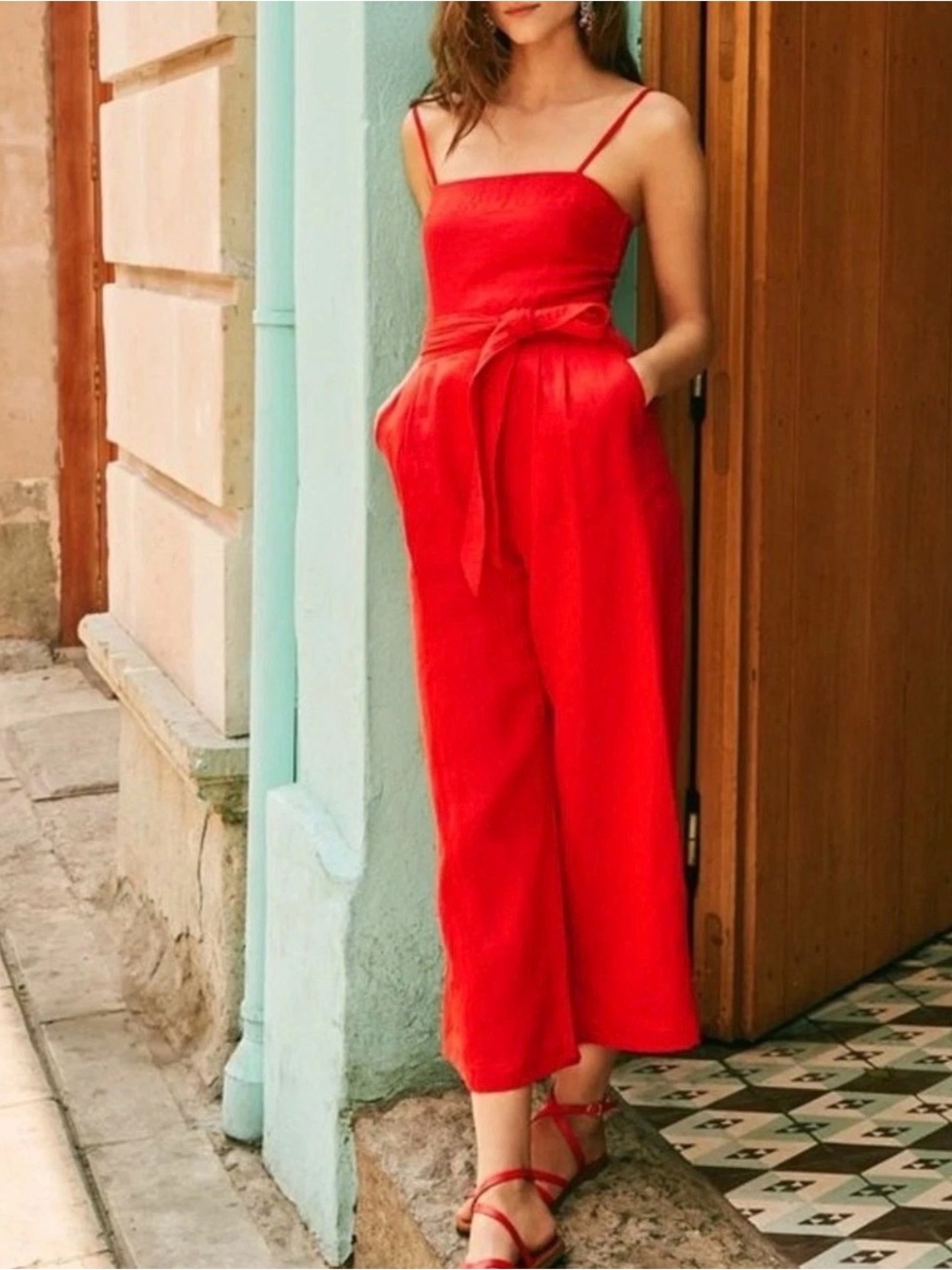 Jcrew linen red jumpsuits